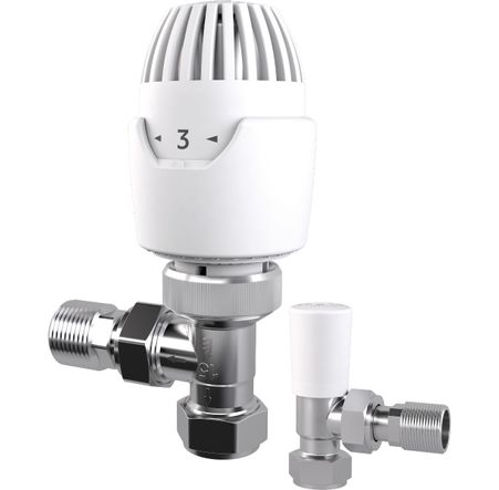 Drayton  RT212 TRV Chrome & Lockshield 15mm with 8+10mm reducers  Thermstatic Radiator valve