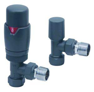 Designer Twin Pack TRV Anthracite Angled 15mm Thermostatic Radiator Valves