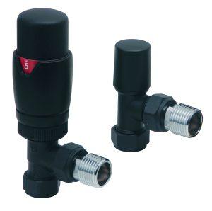 Designer Twin Pack TRV Black Angled 15mm Thermostatic Radiator Valves