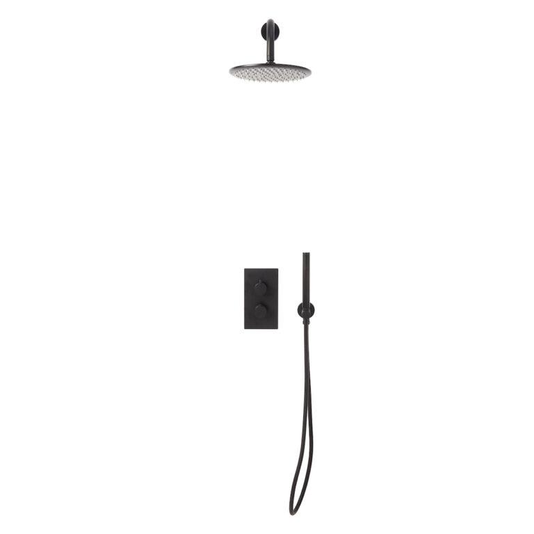 Cora Black Round Handle Shower Arm Drench Head & Handset Holder