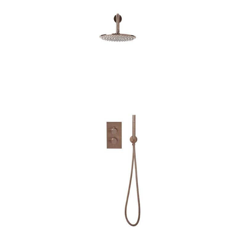 Cora Brushed Bronze Round Handle Shower Arm Drench Head & Handset Holder