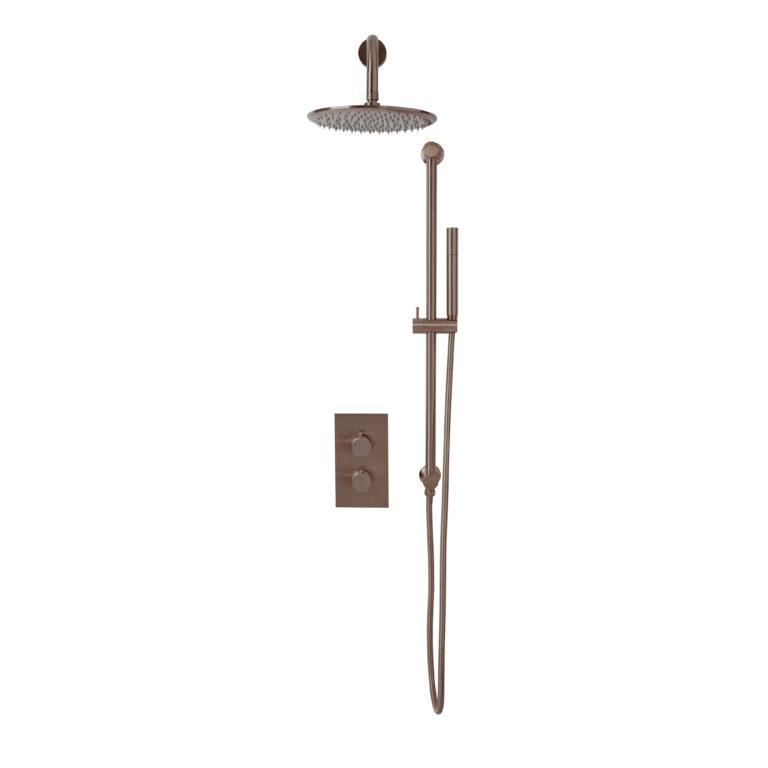 Cora Brushed Bronze Round Handle Head & Handset Riserkit