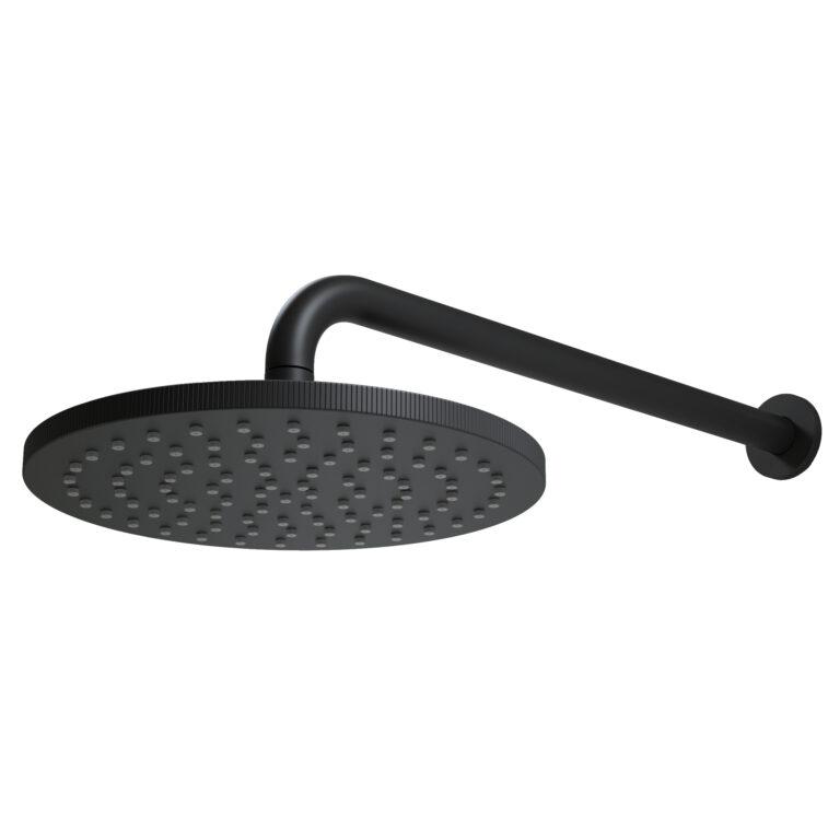 Cora Knurled Round Shower Head and Wall Arm Matt Black