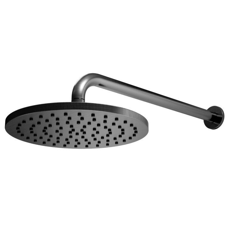 Cora Knurled Round Shower Head and Wall Arm Gunmetal