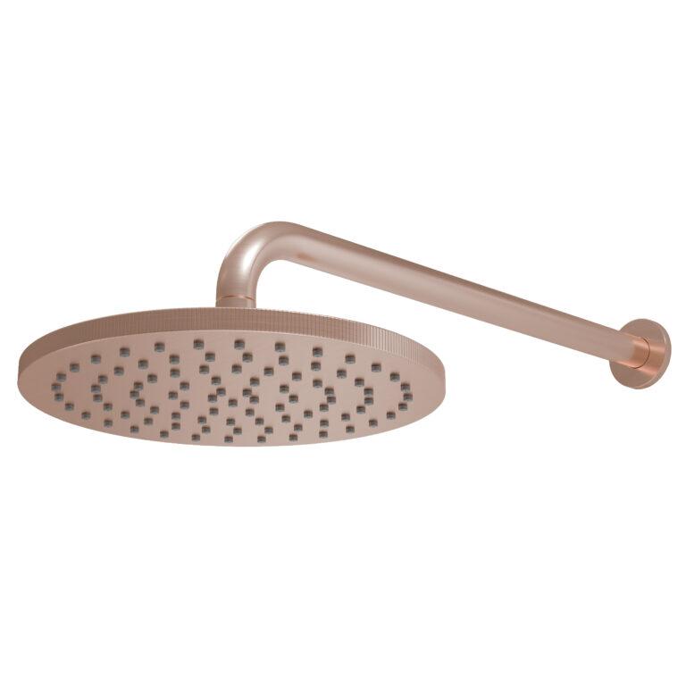 Cora Knurled Round Shower Head and Wall Arm Brushed Bronze