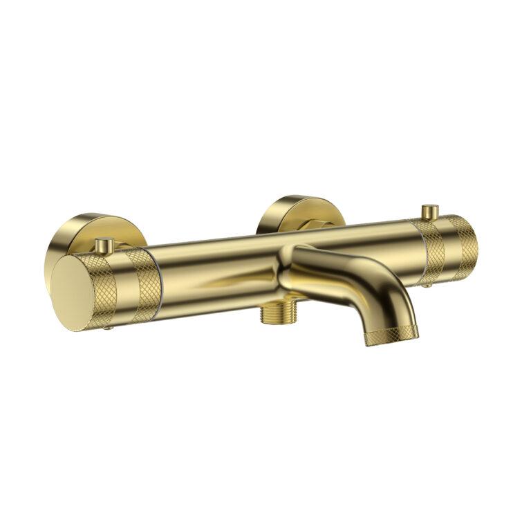 Cora Thermostatic Bath Shower Mixer 2 Outlet Brushed Brass