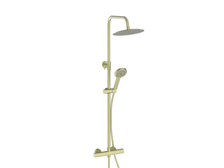 PM Brushed Brass Round Rigid Riser Shower Inc Fixing Kit