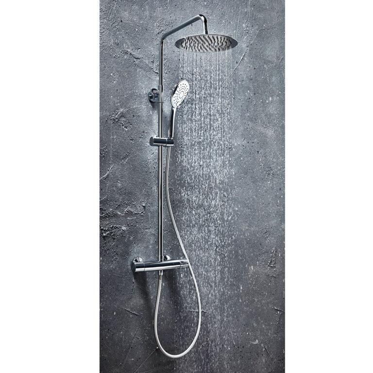 PM Cool Touch Round Bar Valve Rigid Riser Shower Chrome