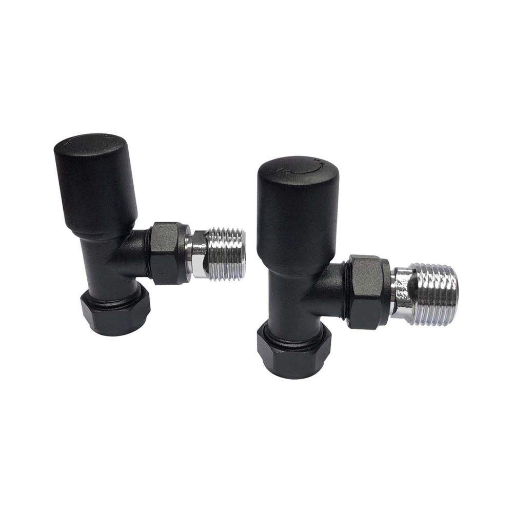PM Black Radiator Valve Angled 15mm (Pair)