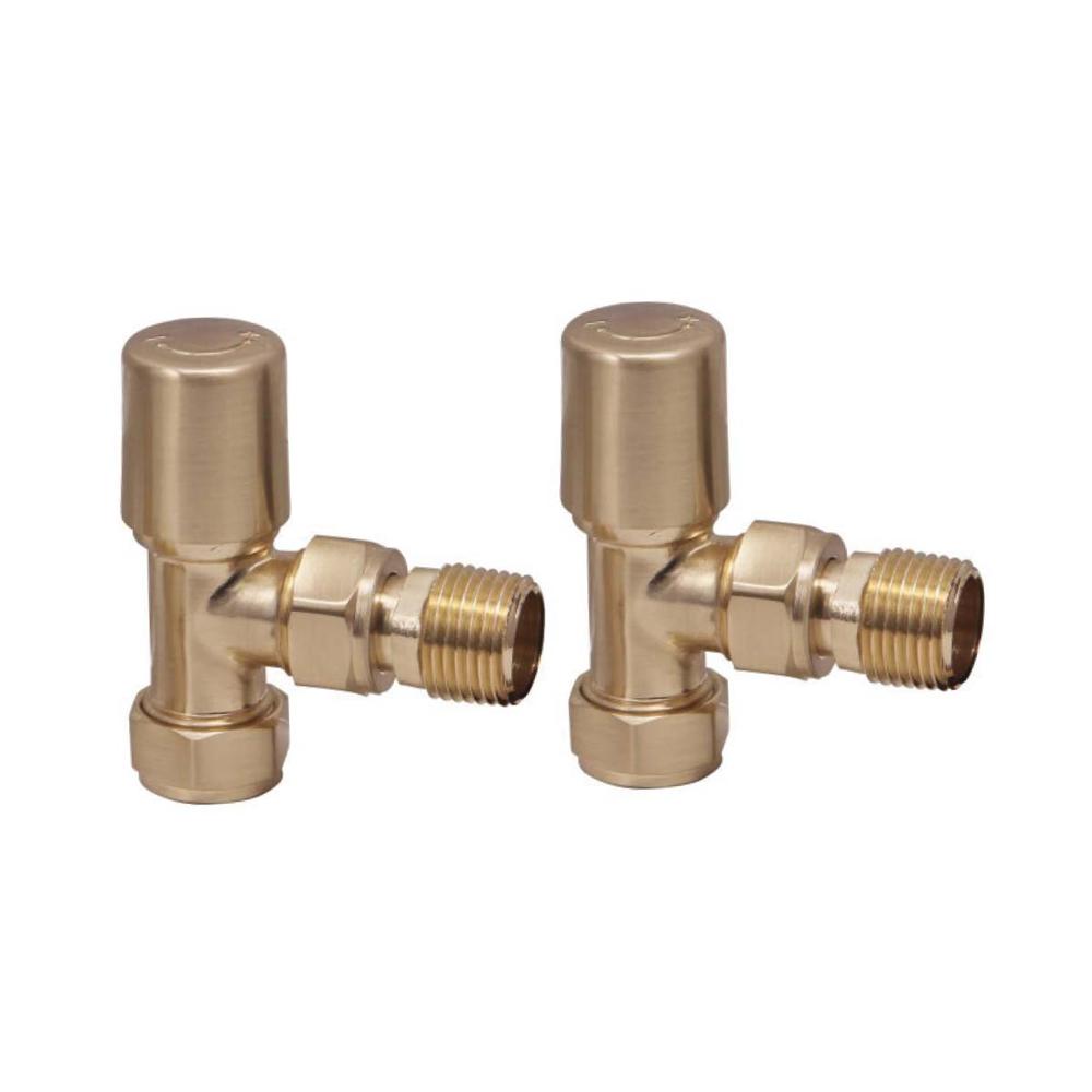 PM Brushed Brass Radiator Valve Angled 15mm (Pair)