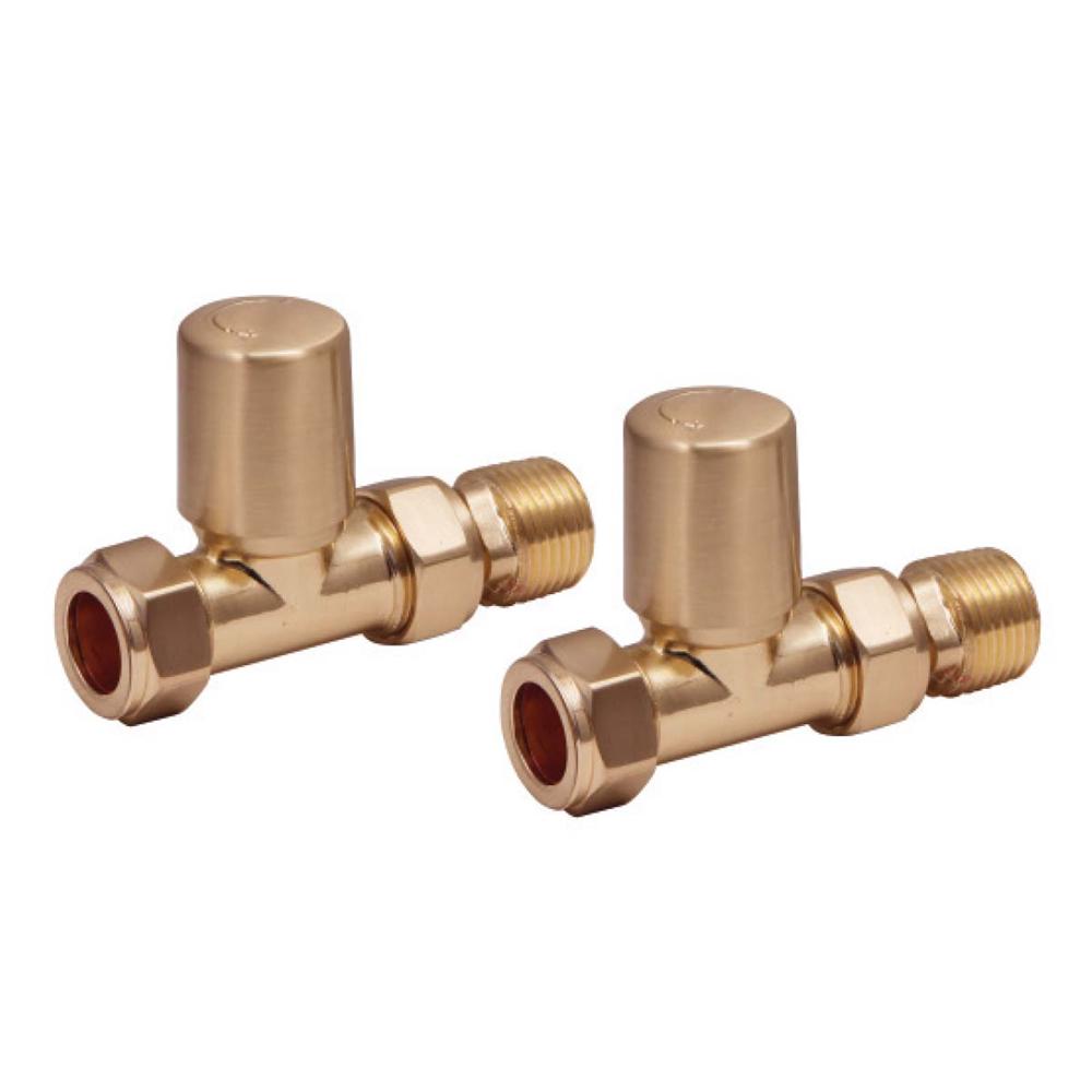 PM Radiator Valve Straight 15mm (Pair) Brushed Brass
