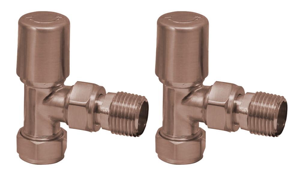 PM Brushed Bronze Radiator Valve Angled 15mm (Pair)