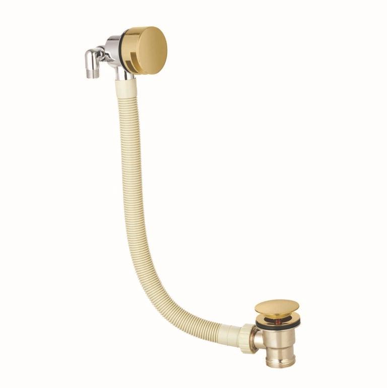 Round Bath Filler with Sprung Waste and Overflow Brushed Brass