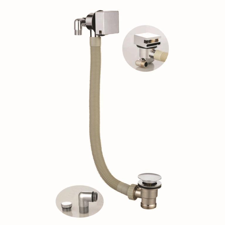 Square Bath Filler with Sprung Waste and Overflow Chrome