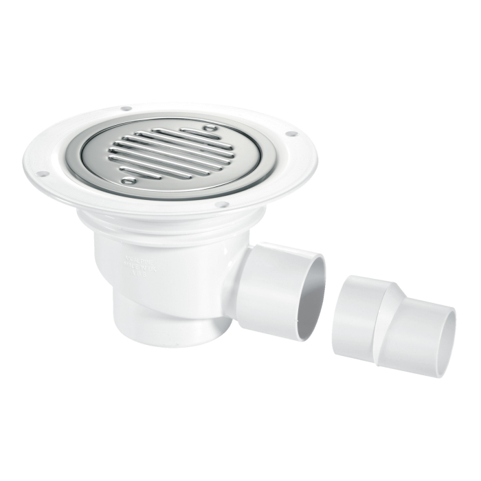 McAlpine TSG1SS-SL-SC 75mm Water Seal Gully With Horizontal Outlet For Sheet Flooring Chrome Plated Brass
