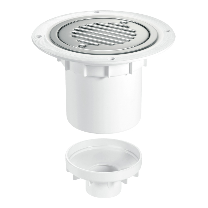 McAlpine TSG2SS-SL-SC 75mm Water Seal Gully With Vertical Outlet For Sheet Flooring Chrome Plated Brass