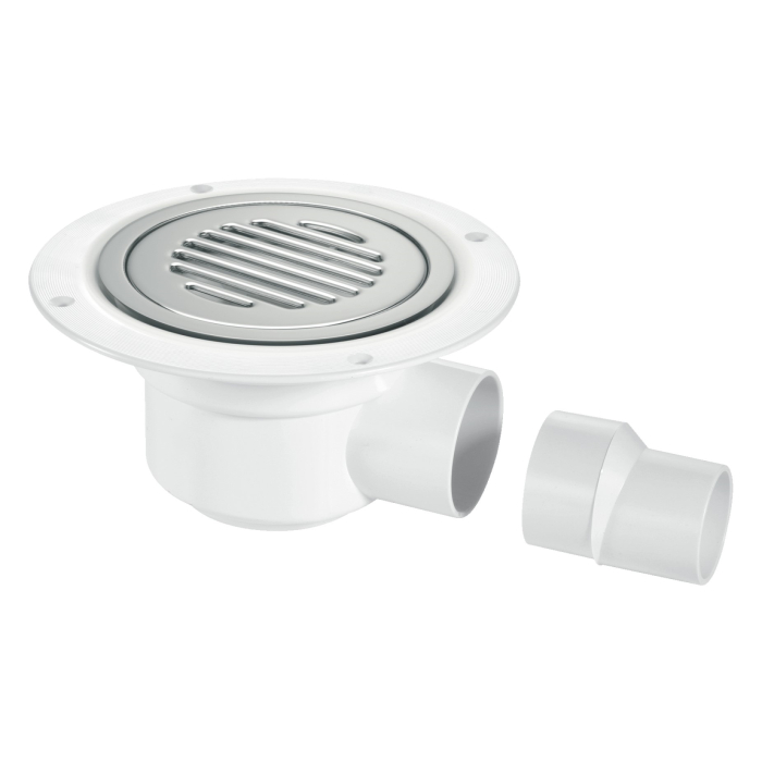 McAlpine TSG50SS-SL-NSC 50mm Water Seal Gully With Horizontal Outlet For Sheet Flooring Chrome Plated Brass (No Screws)