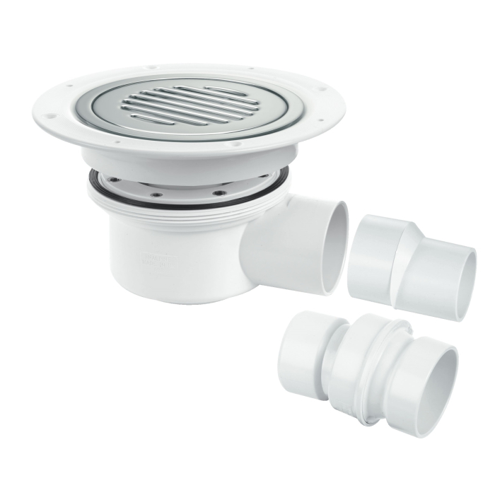 McAlpine TSG52SS-SL-NSC Two-piece 50mm Water Seal Gully For Sheet Flooring Chrome Plated Brass (No Screws)