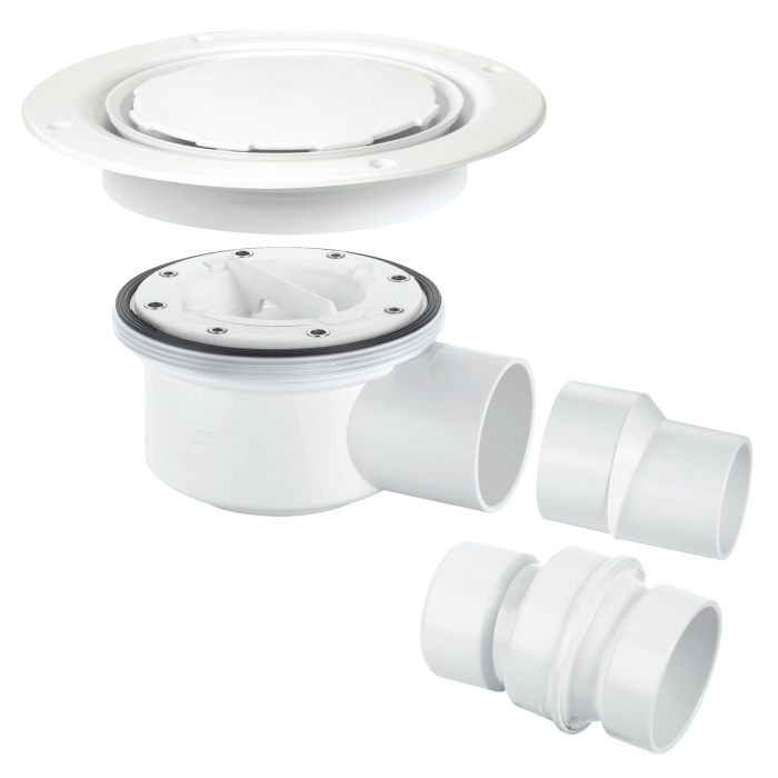 McAlpine TSG52WH-NSC Two-piece 50mm Water Seal Gully For Sheet Flooring White Plastic (No Screws)