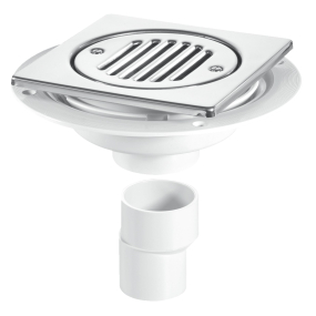 McAlpine USG2T6SS Untrapped Gully With Vertical Outlet For Tiled Or Stone Floors 150mm Square Polished Stainless Steel