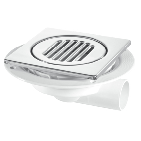 McAlpine USG3-T150SS Untrapped Gully With Horizontal Outlet For Tiled Or Stone Floors 150mm Square Polished Stainless Steel (No Screws)