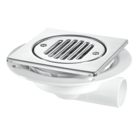 McAlpine USG3T6SS Untrapped Gully With Horizontal Outlet For Tile Or Stone Floors 150mm Square Polished Stainless Steel