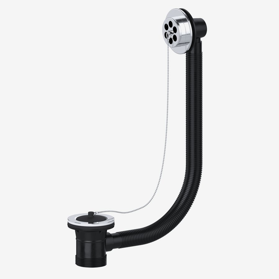 Bath Combination Waste Chrome c/w Black Plug & Chain