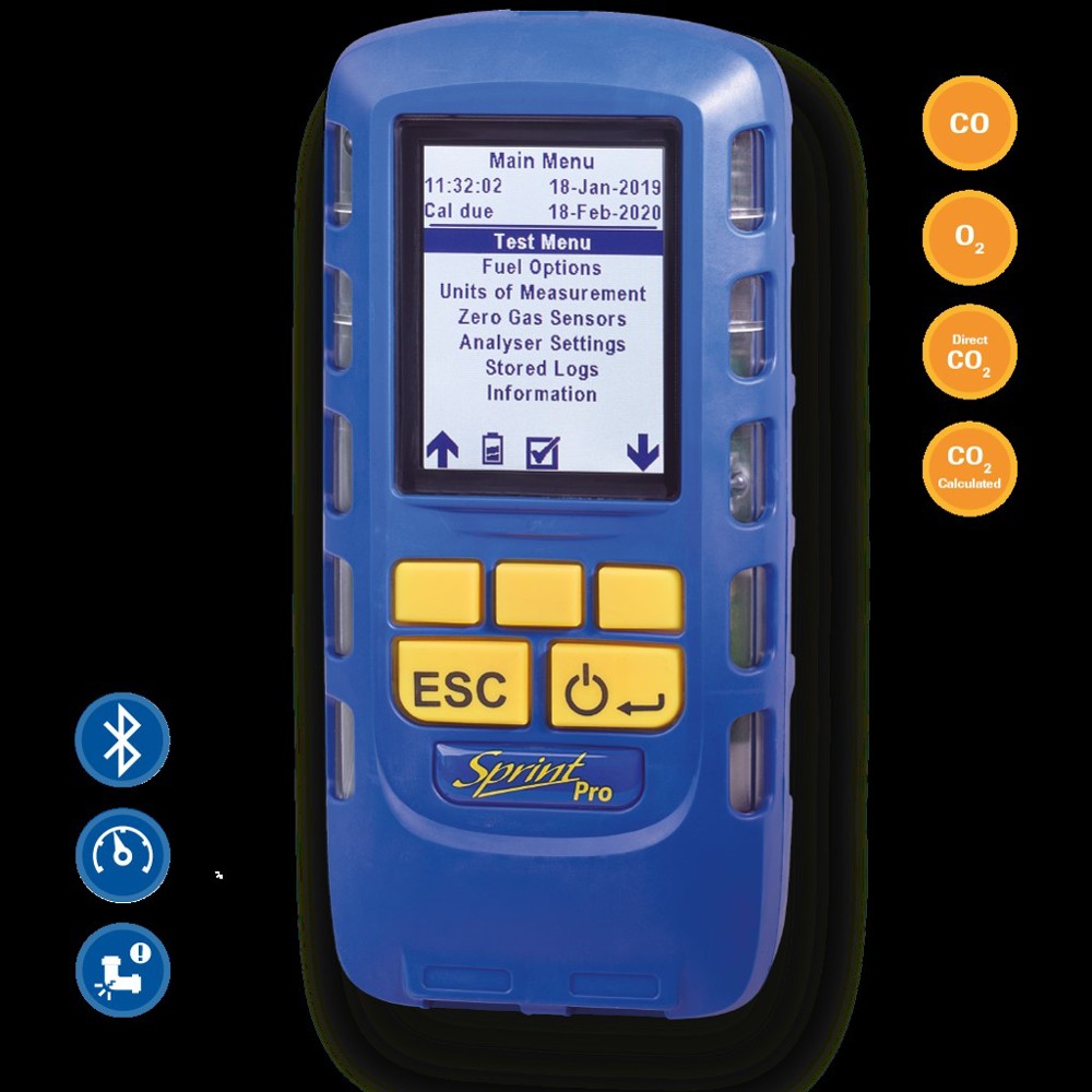 Sprint Pro 4 Flue gas analyzer with pressure testing,Bluetooth and gas leak detection (CO,O2,CO2)