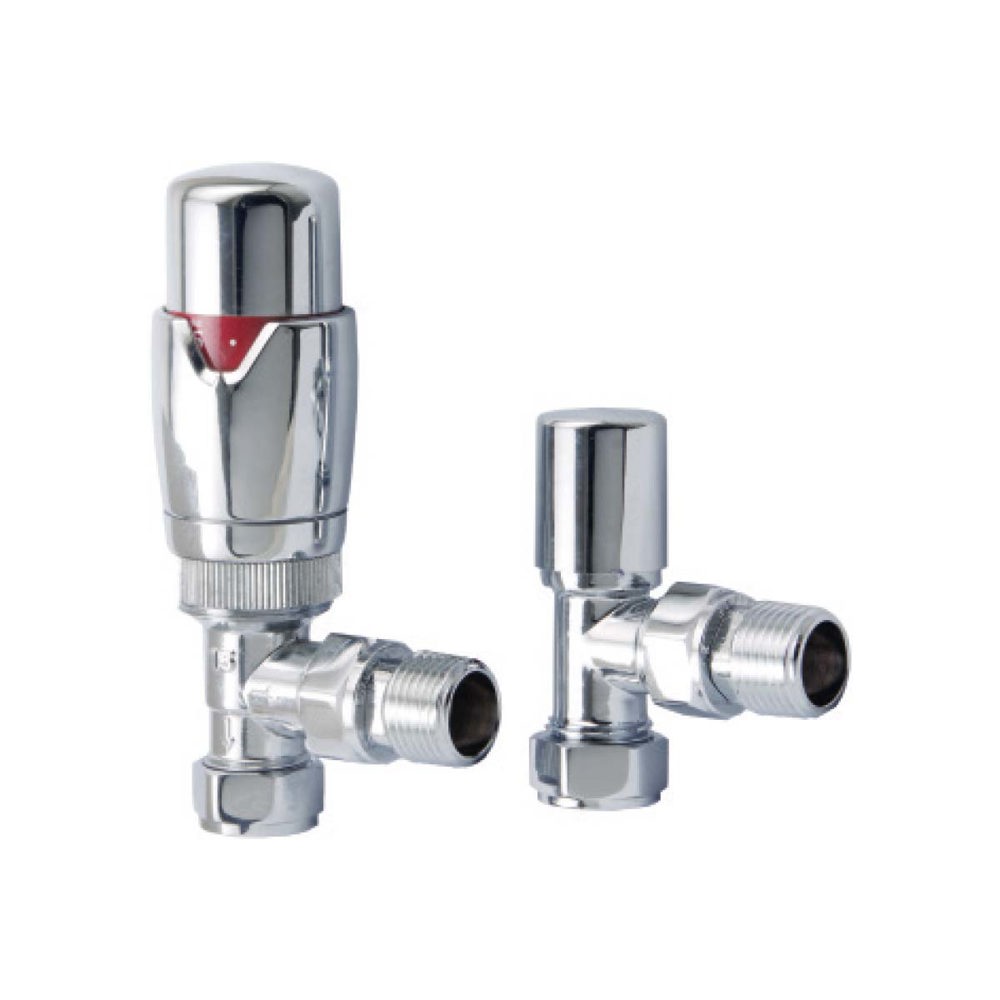 Designer Twin Pack TRV Chrome  Angled 15mm Thermostatic Radiator Valves