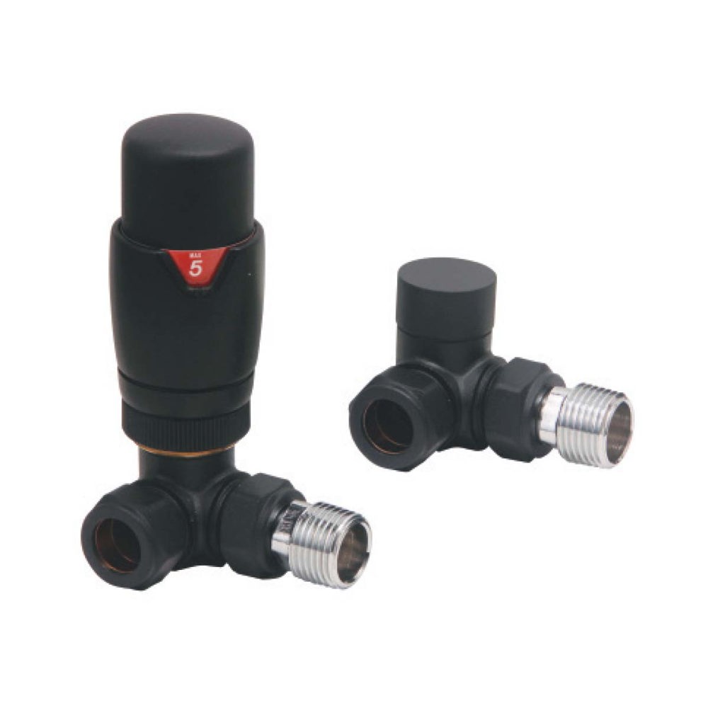 Designer Corner Twin Pack TRV  Black Thermostatic 15mm