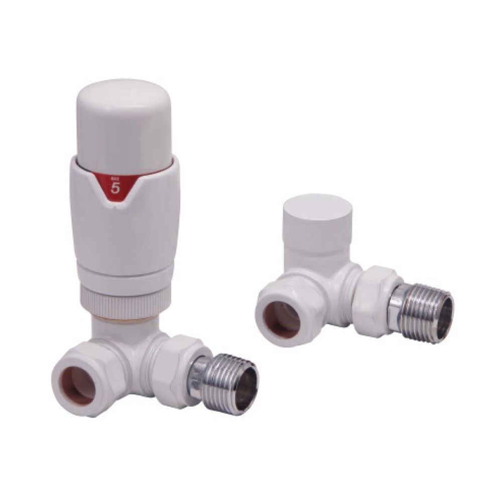 Designer Corner Twin Pack TRV White Thermostatic 15mm