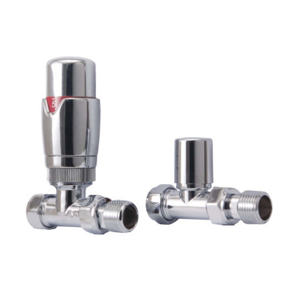 Designer Twin Pack TRV,Chrome,Straight 15mm Thermostatic Radiator Valves