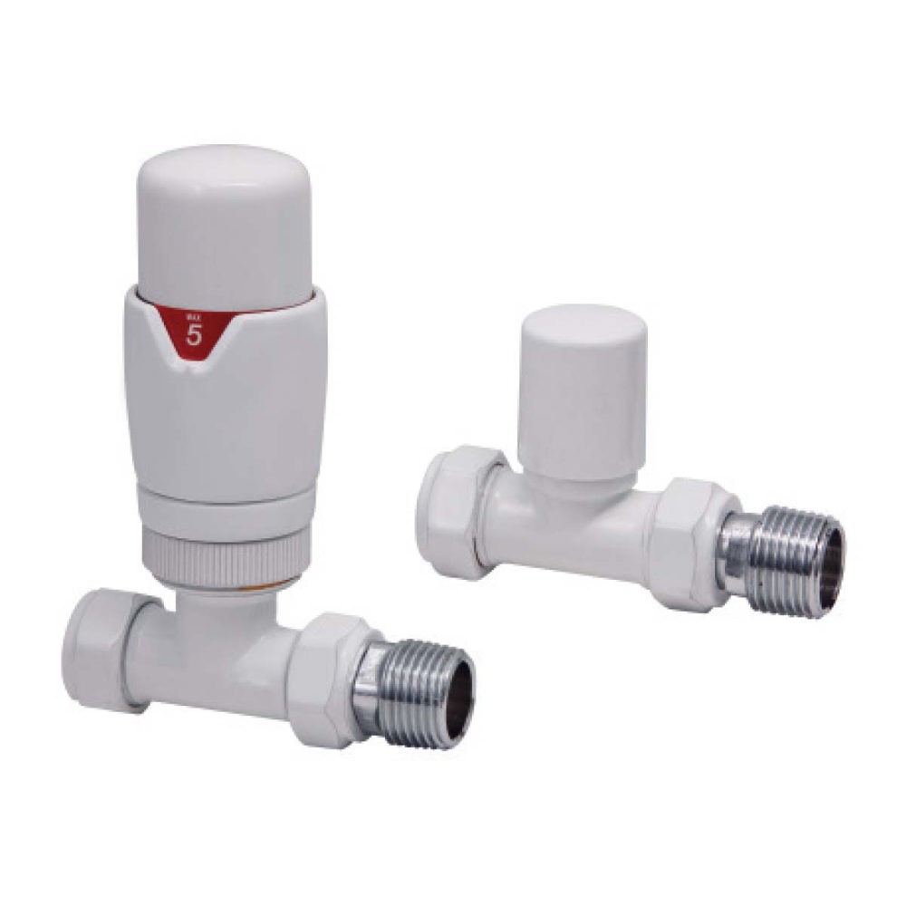 Designer Twin Pack TRV,White,Straight 15mm Thermostatic Radiator Valves