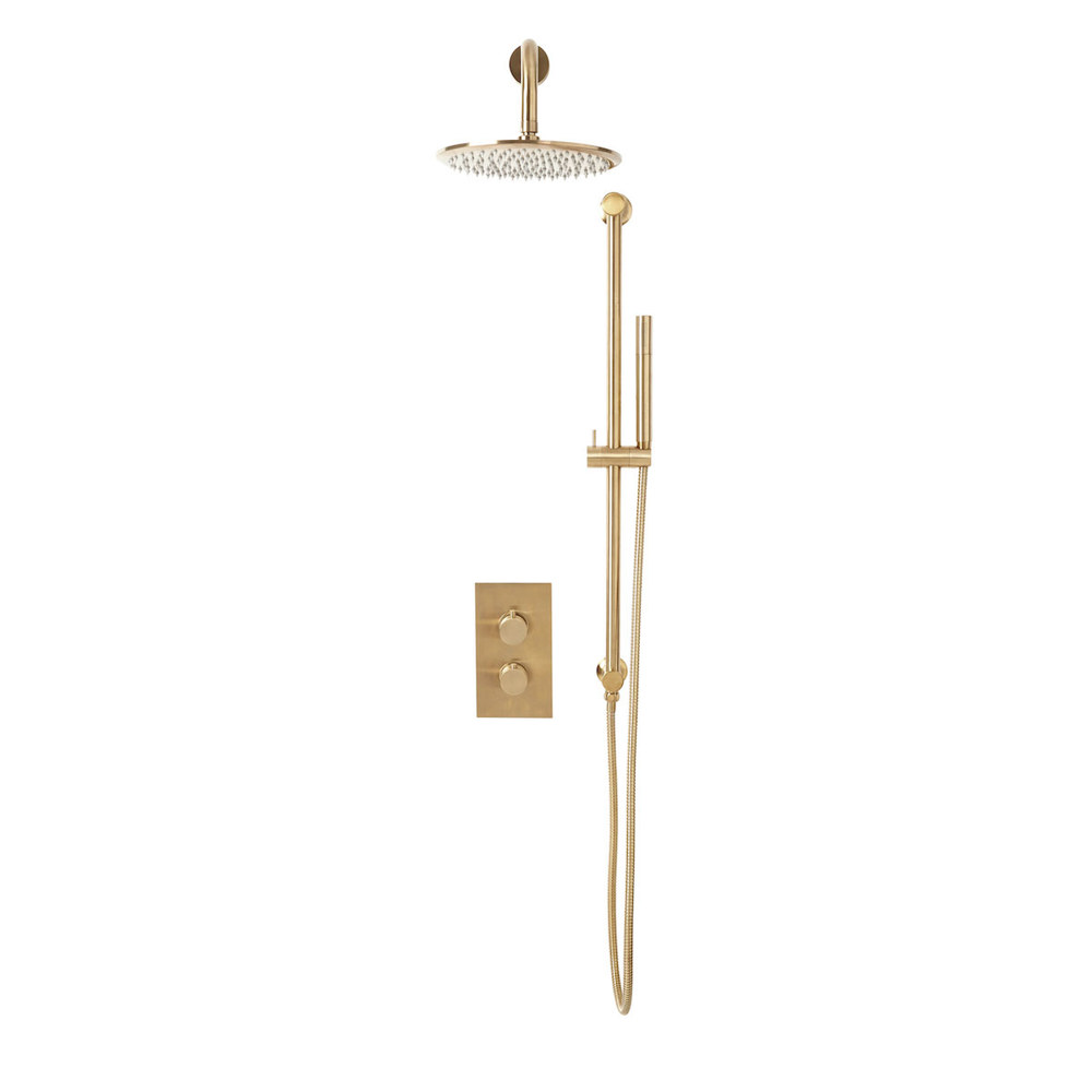 Cora Brushed Brass Round Handle Head & Handset Riserkit