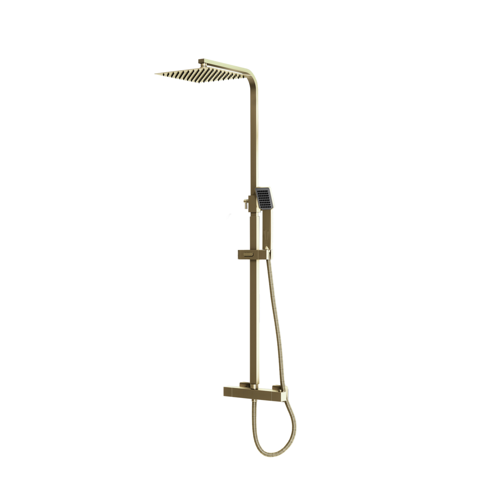 PM Square Rigid Riser Shower in Brushed Brass Inc Fixing Kit