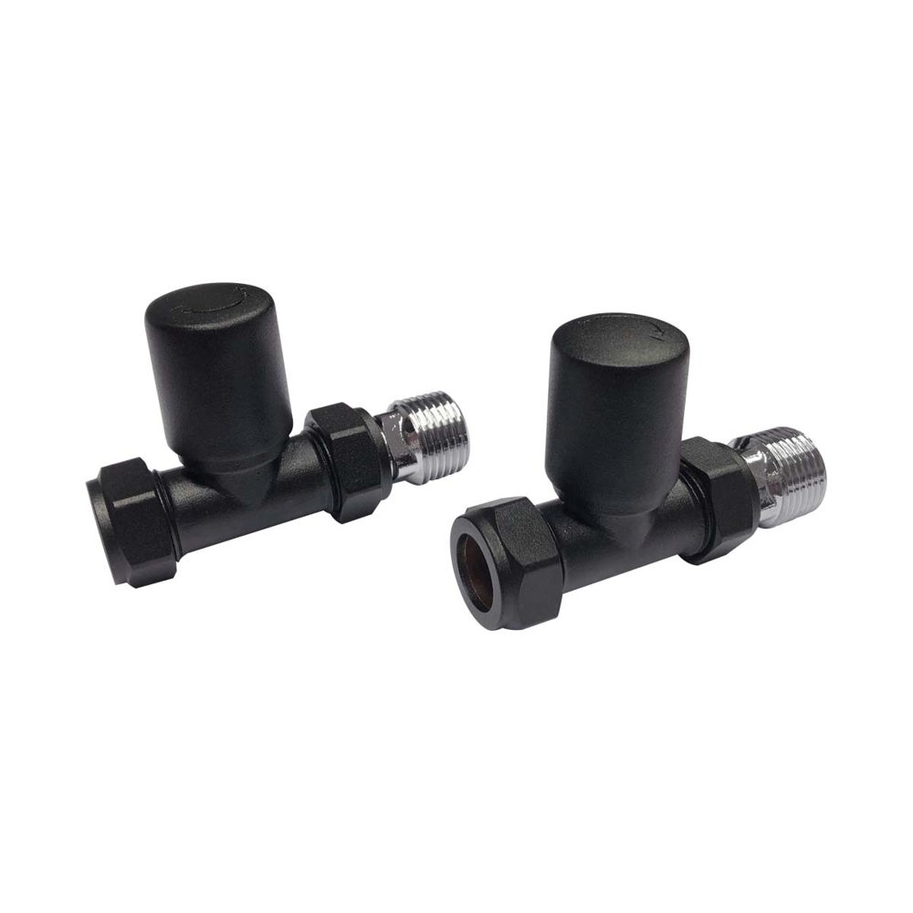 PM Black Radiator Valve Straight 15mm (Pair)