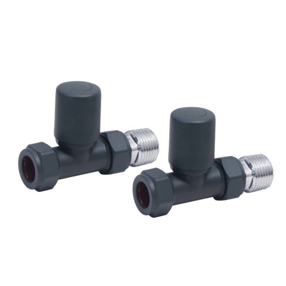 PM Carbon Anthracite Radiator Valve Straight 15mm (Pair)