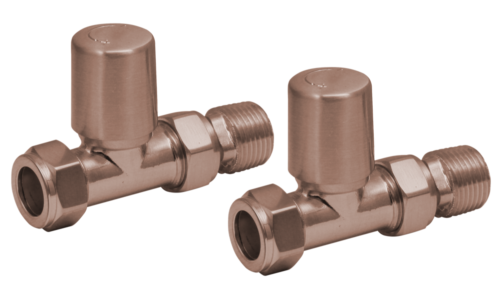 PM Brushed Bronze Radiator Valve Straight 15mm (Pair)